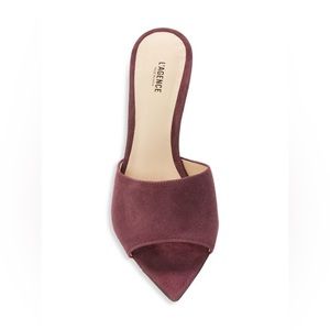 NEW Lolita  Mule
A subtly sexy,open-toed slim-heeled mule in burgundy suede.